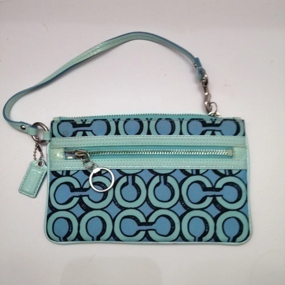 Coach aqua blue c teal poppy wristlet wallet rare
